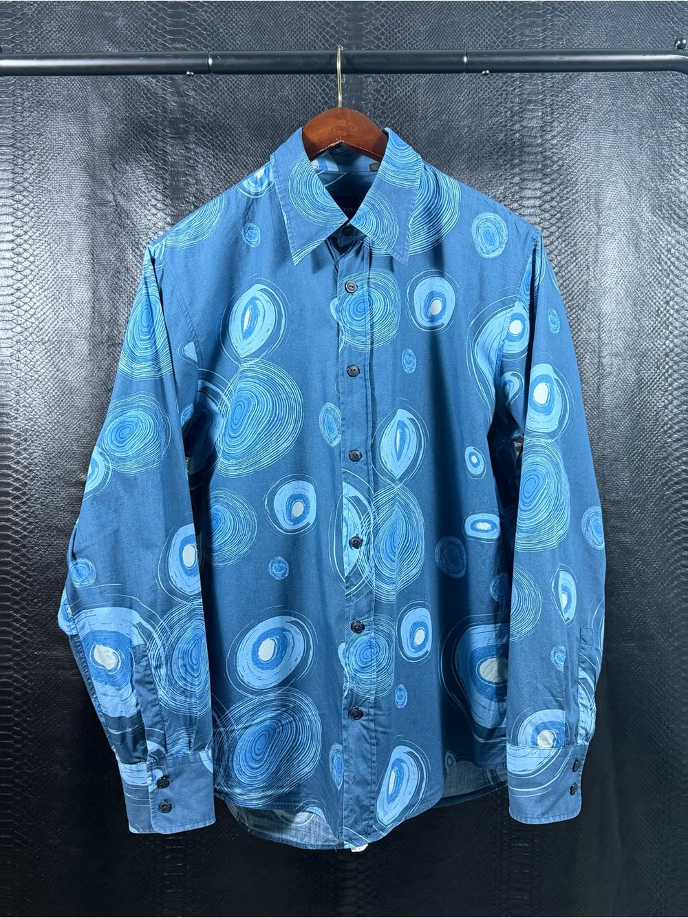 Hugo Boss Button Up Shirt Men's L Blue Swirl Circle Slim Fit Long Sleeve Casual